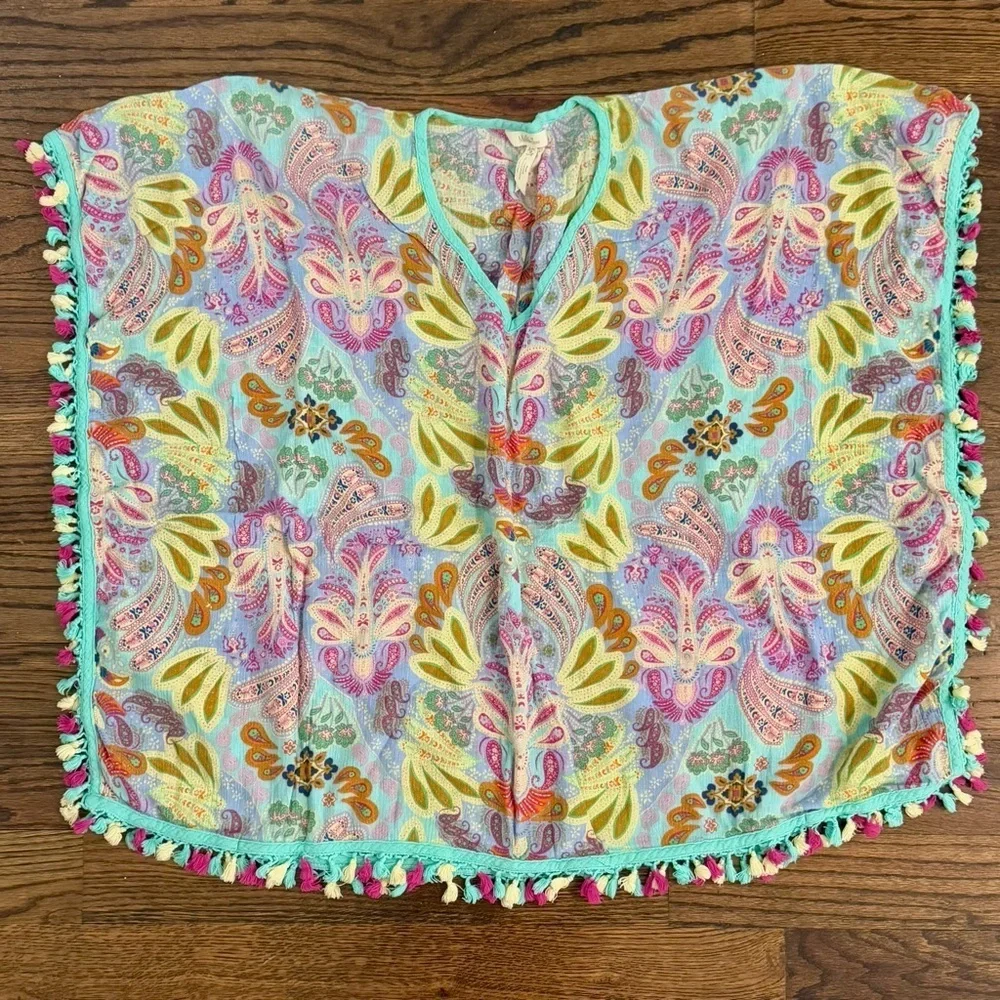 Matilda Jane Capeside Fringe Swim Cover Up Size Small V Neck Poncho Beach Pool - Picture 3 of 3